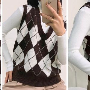 J.ING Diamond Check Brown Sweater Vest